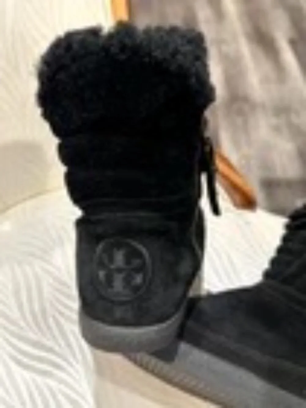 Tory Burch Black Suede Fur-Trim Ankle Boots Size 7